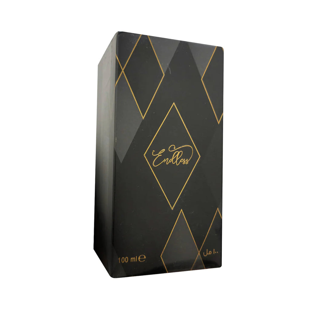 Endless by Ahmed Al Maghribi Eau de Parfum 100ml for men and women, featuring a sleek glass bottle with a silver cap.