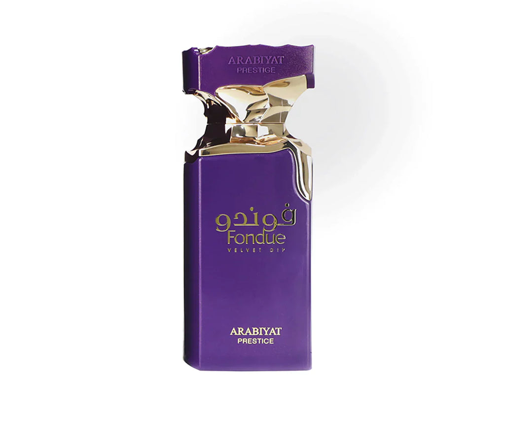 Arabiyat Prestige Fondue Eau De Parfum box by Rini Deals, 100ml, featuring luxurious velvet packaging for men and women.