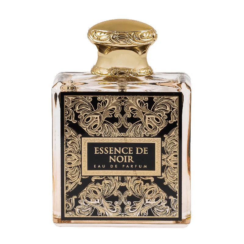 Fragrance World Essence de Noir Eau de Parfum for women, 100ml bottle with sleek black design and elegant packaging.