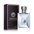 Versace Pour Homme Eau De Toilette 100ml for men, featuring the iconic bottle with a sleek design and blue accents.