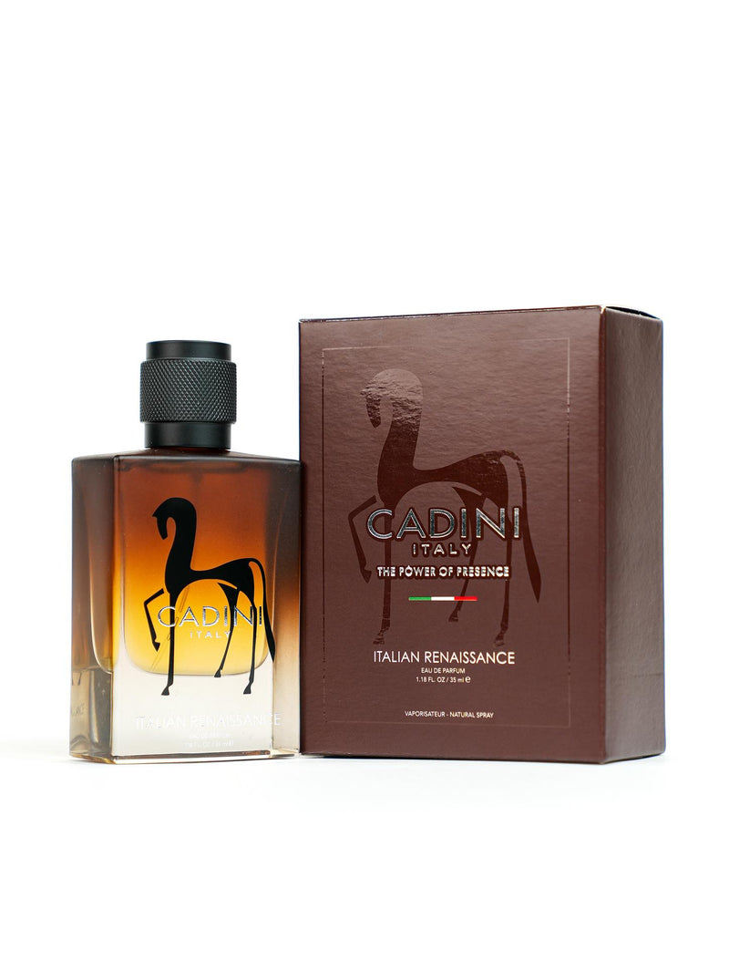 Cadini Italian Renaissance Eau De Parfum for Men in 35ml bottle, featuring elegant packaging and a classic fragrance design.