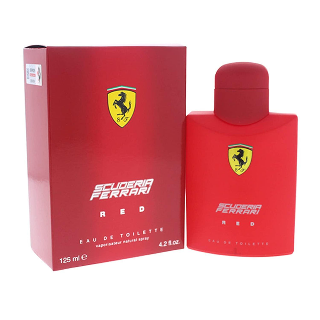 Ferrari Scuderia Ferrari Red Eau De Toilette bottle for men, 125ml, with sleek red packaging and silver cap.