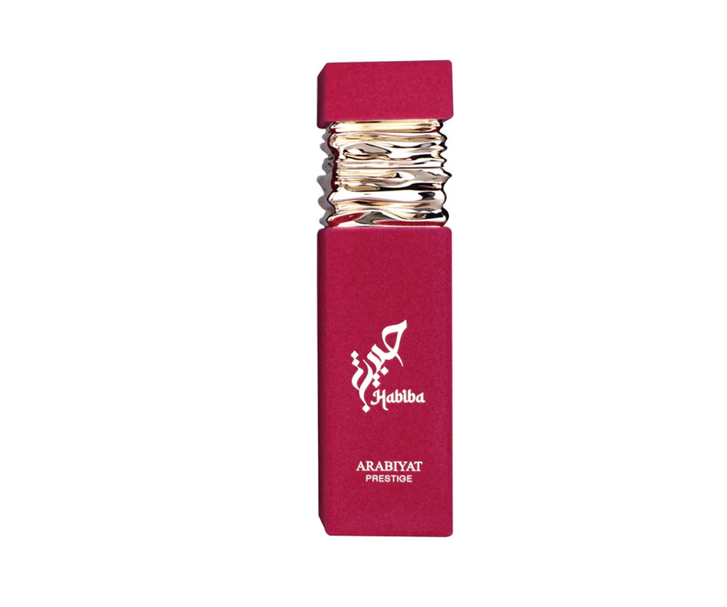Arabiyat Prestige Habiba Eau De Parfum for women, 100ml bottle with elegant floral design and gold accents.