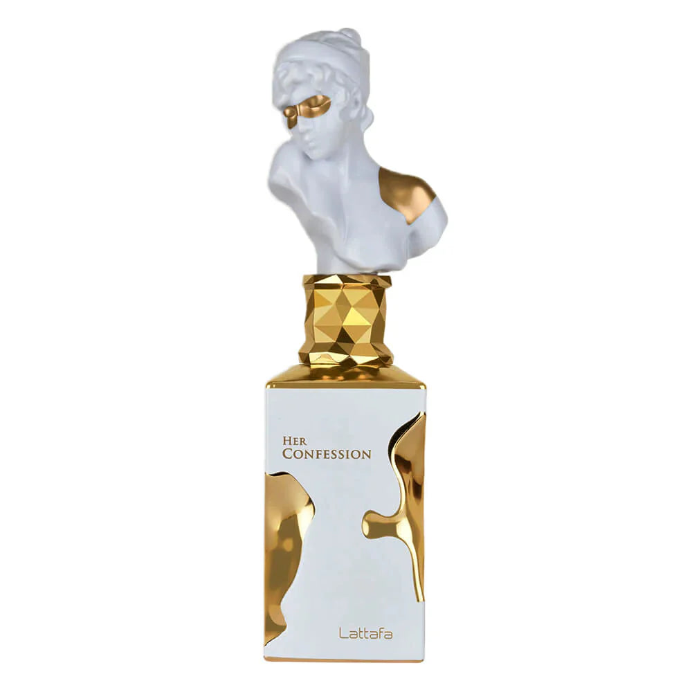 Lattafa Her Confession Eau De Parfum 100ml for women, bottle with elegant pink floral design and silver accents.