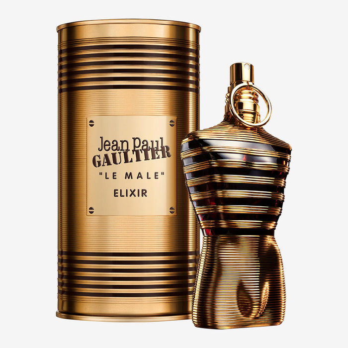 Jean Paul Gaultier Le Male Elixir Eau De Parfum 125ml bottle with silver cap and sleek black packaging for men.