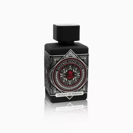 Fragrance World Intense Addiction Extrait de Parfum 80ml for men and women, with a sleek bottle and elegant fragrance design.