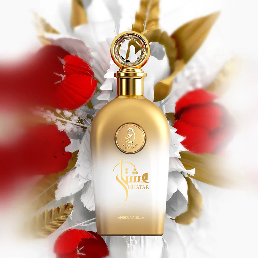Arabiyat Prestige Ishatar Amber Vanilla Eau De Parfum by Rini Deals, 110ml bottle with elegant packaging for men and women.