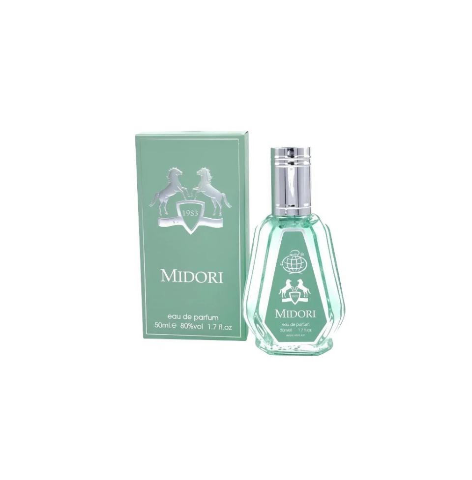 Midori unisex Eau De Parfum 50ml bottle with sleek design, displayed on a neutral background, emphasizing elegance and fragrance.
