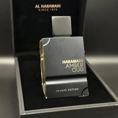 Al Haramain Amber Oud Private Edition 120ml Eau de Parfum bottle, elegant design for men and women, with amber and oud notes.