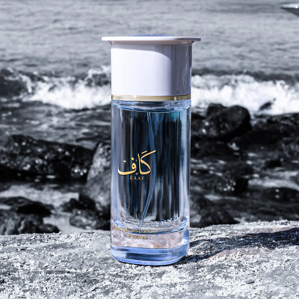 Ahmed Al Maghribi Kaaf Extrait de Parfum 100ml bottle, elegant glass design, for men and women, showcasing the luxurious fragrance.