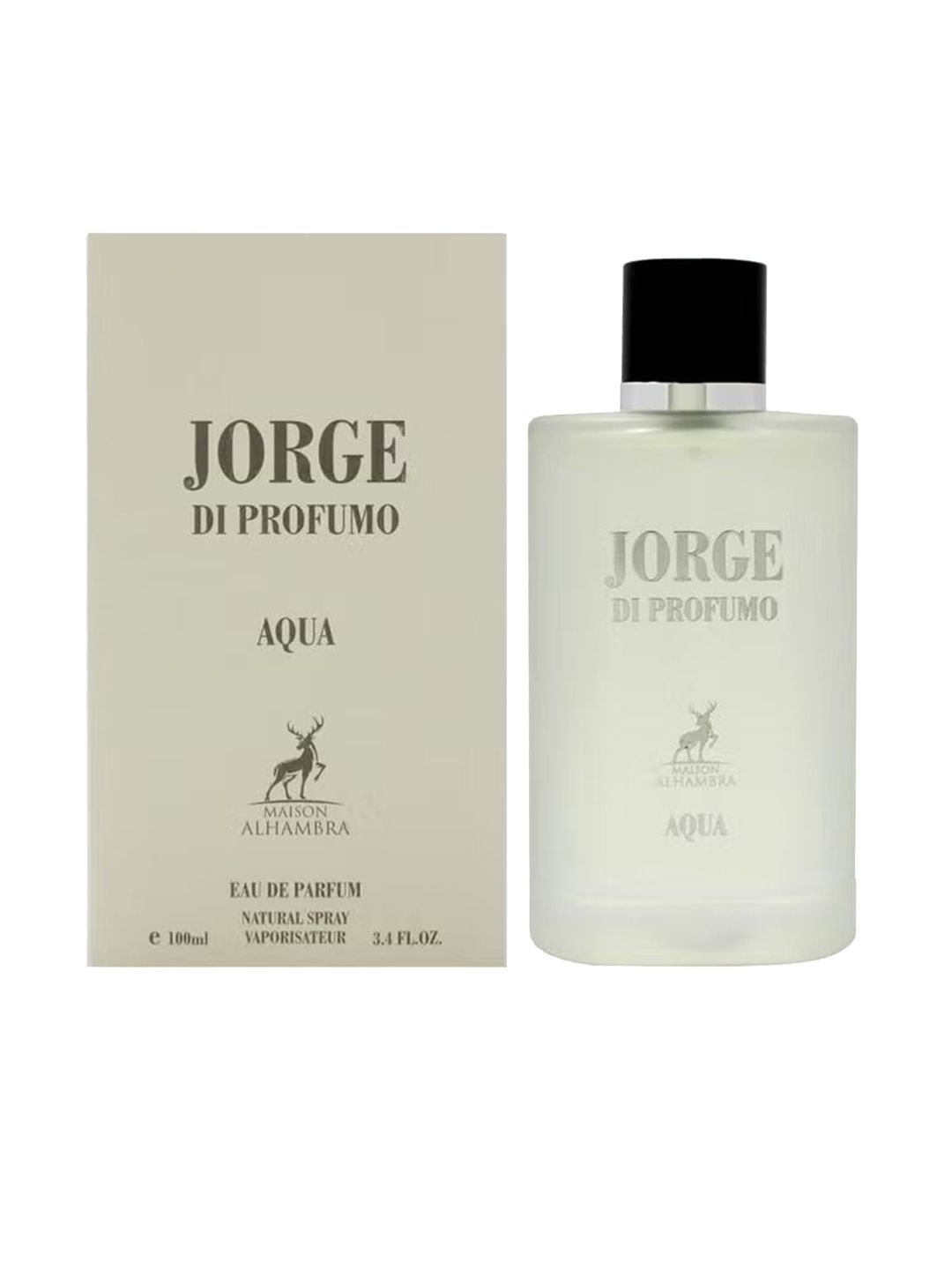 Maison Alhambra Jorge di Profumo Aqua Eau De Parfum 100ml for men and women, featuring a sleek bottle with blue accents.