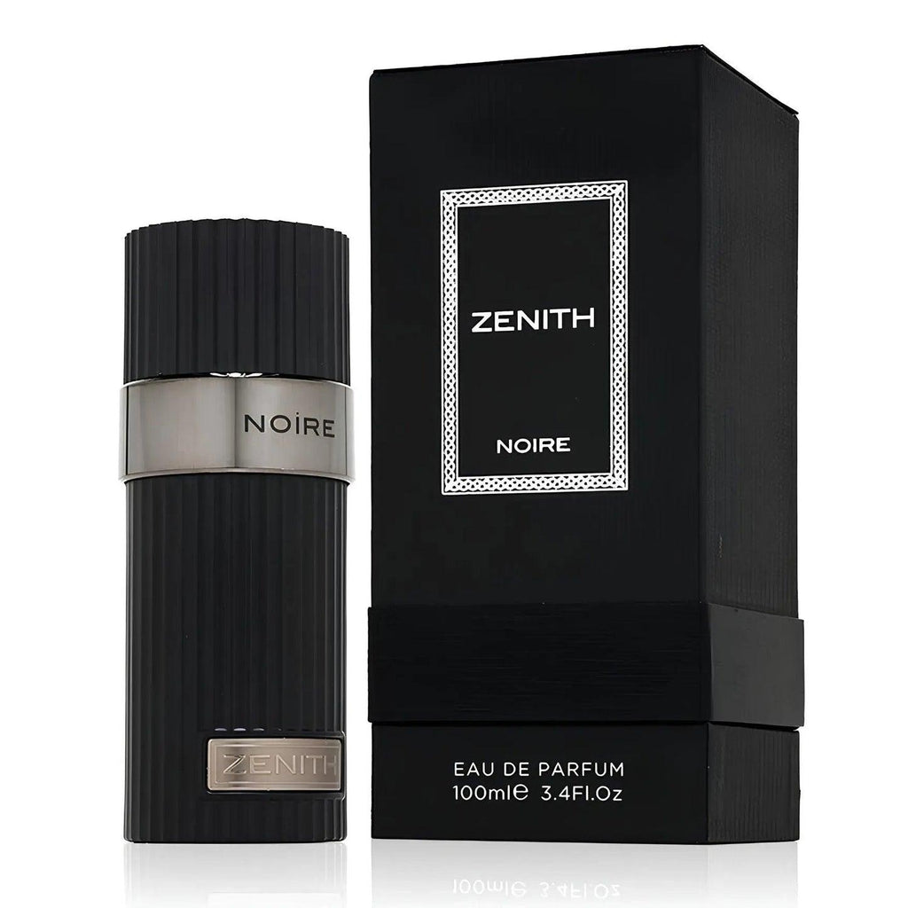 French Avenue Zenith Noire unisex Eau de Parfum bottle in black and silver with elegant branding, 100ml.