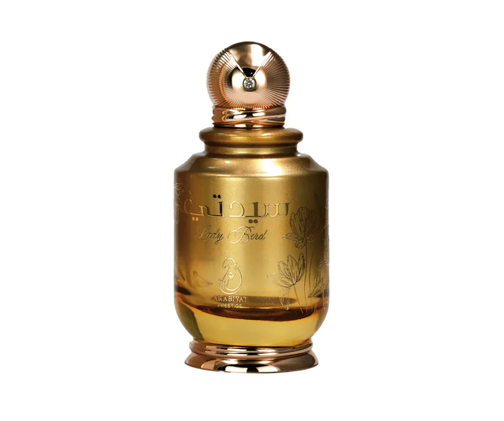 Arabiyat Lady Bird Eau De Parfum 100ml for women, featuring a sleek bottle with elegant floral design and gold accents.