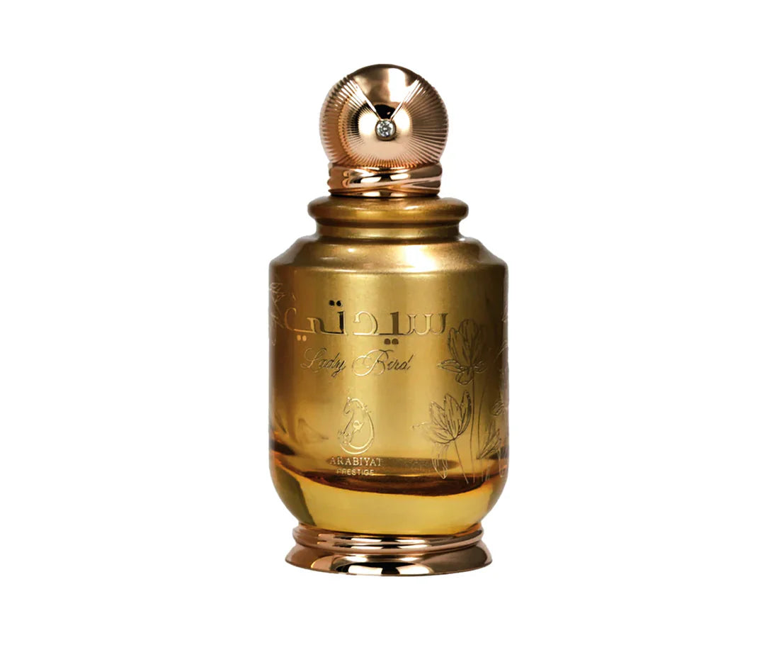 Arabiyat Lady Bird Eau De Parfum 100ml for women, featuring a sleek bottle with elegant floral design and gold accents.