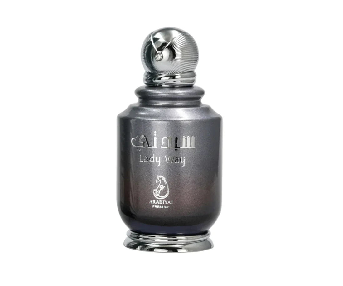 Arabiyat Prestige Lady Way Eau De Parfum 100ml bottle for women, elegant perfume with a sleek design and floral scent.