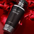 French Avenue Miraj Absolu Eau de Parfum for Men bottle with elegant design and label, showcasing sophisticated men's fragrance.