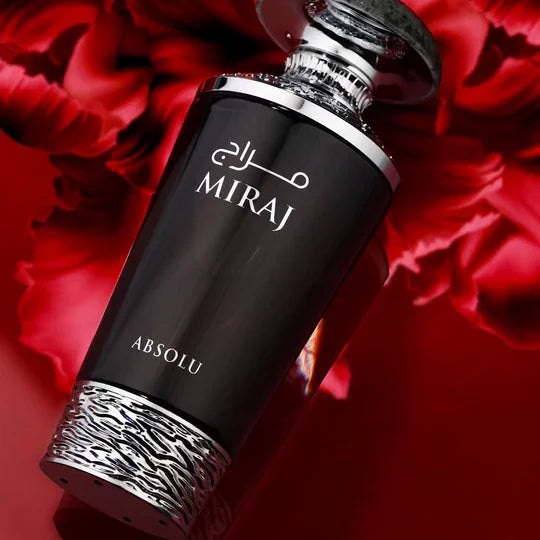 French Avenue Miraj Absolu Eau de Parfum for Men bottle with elegant design and label, showcasing sophisticated men's fragrance.