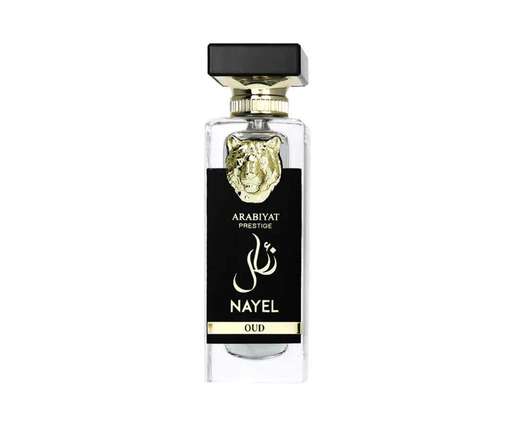 Arabiyat Prestige Nayel Oud Eau De Parfum 70ml for man and woman, featuring a sleek bottle with elegant design and fragrance details