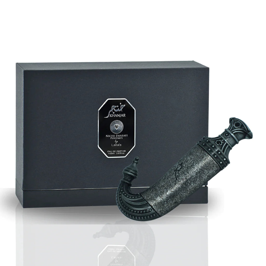 Lattafa Niche Emarati Khanjar Eau De Parfum 85ml for men and women, elegant fragrance bottle with traditional design.
