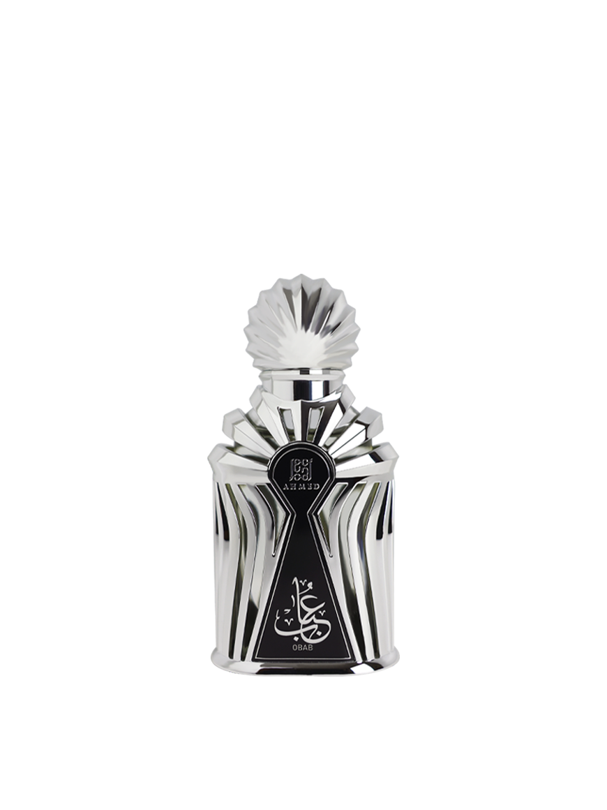 Ahmed Al Maghribi Obab concentrated perfume oil in a 15ml bottle, suitable for men and women, with a clear glass bottle and gold cap.