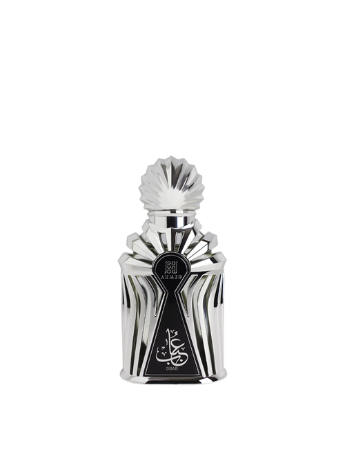 Ahmed Al Maghribi Obab concentrated perfume oil in a 15ml bottle, suitable for men and women, with a clear glass bottle and gold cap.