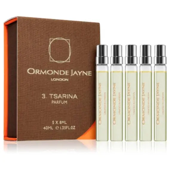 Ormonde Jayne Tsarina perfume mini set with five 8ml bottles for women, featuring elegant fragrance packaging.
