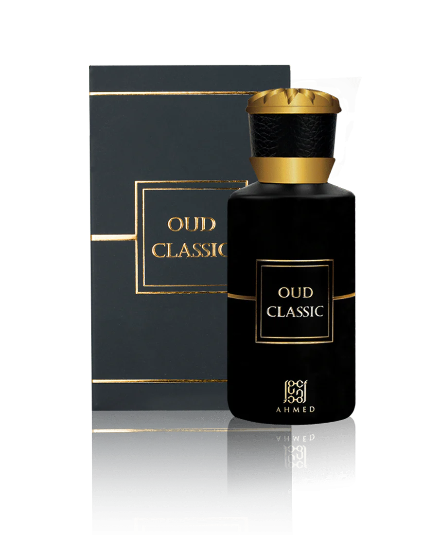 Oud Classic by Ahmed Al Maghribi Eau de Parfum 50ml bottle and box for men and women, elegant fragrance packaging