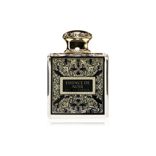 French Avenue Essence De Noir Eau de Parfum for Men, sleek black bottle with elegant label, showcasing sophisticated men's fragrance.