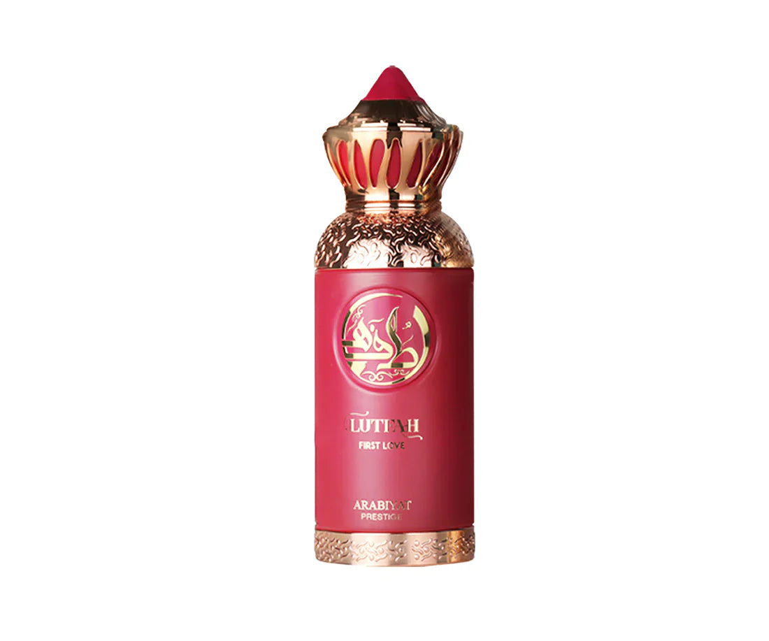 Arabiyat Prestige Lutfah First Love Eau De Parfum for women in a pink bottle, 80ml, with elegant floral design.