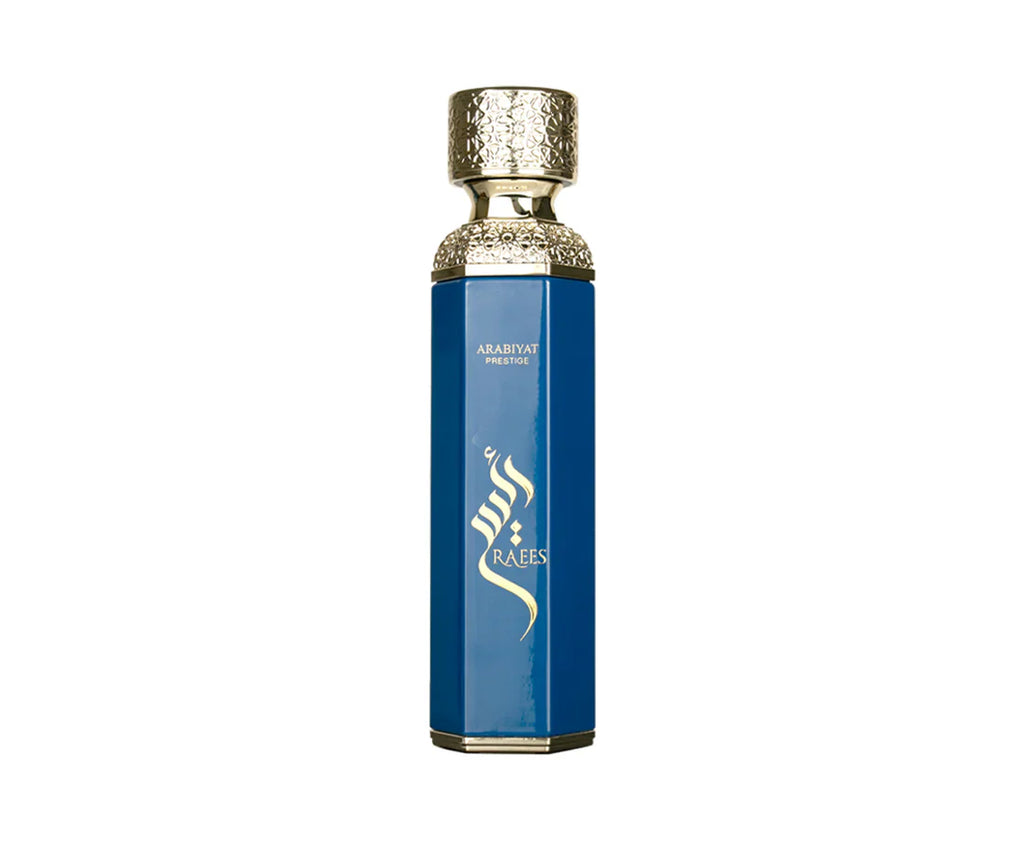 Arabiyat Prestige Raees Eau De Parfum for men in 180ml bottle, featuring a sleek design and elegant fragrance.