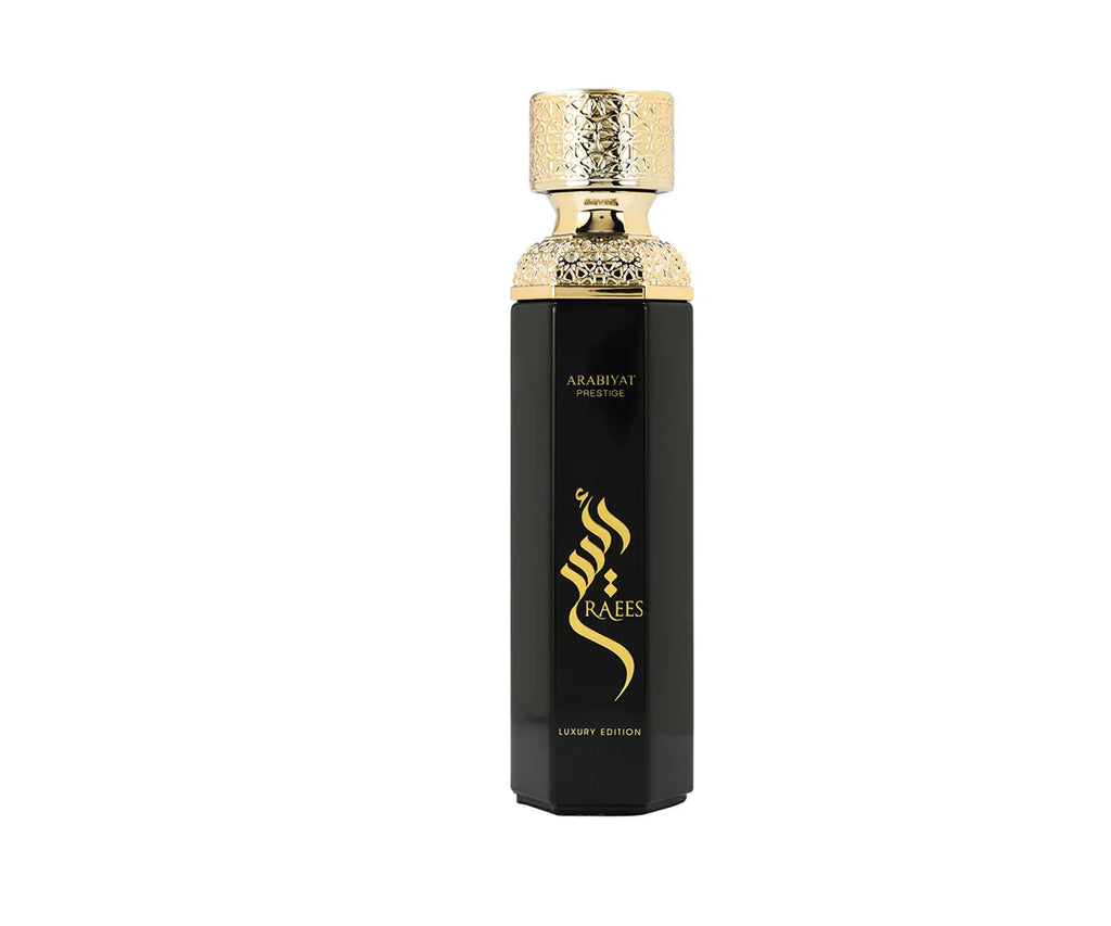 Arabiyat Prestige Raees luxury Eau de Parfum for men, 180ml bottle with elegant design and sophisticated fragrance.