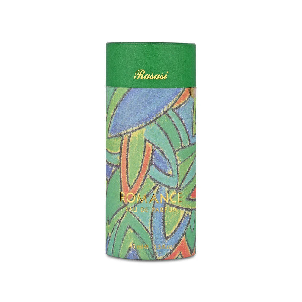Rasasi Romance for Woman Eau De Parfum 45ml bottle, showcasing elegant perfume design and luxurious fragrance.
