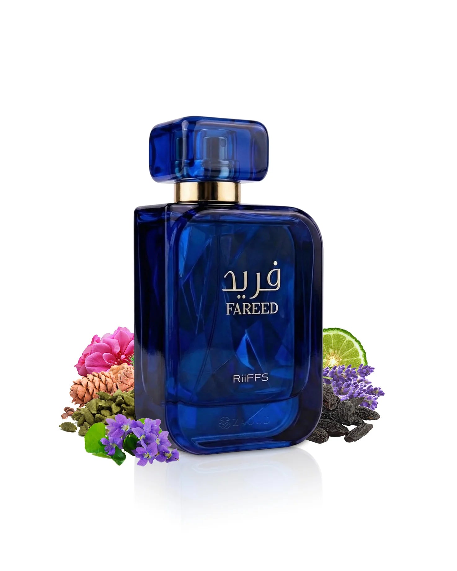 Riiffs Fareed for Men EDP perfume bottle showing the 100ml size and elegant design, with notes of aromatic spices and woods.
