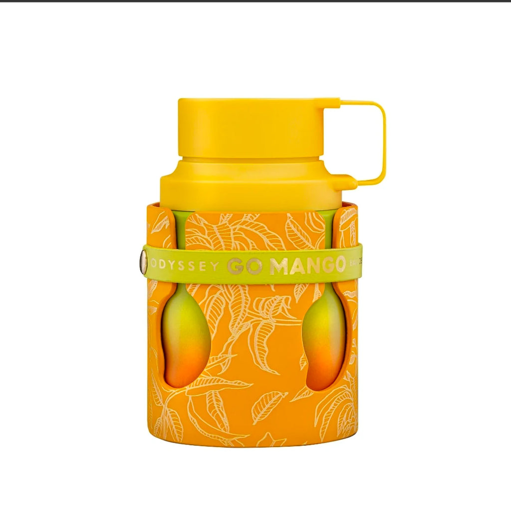 Armaf Odyssey Go Mango Eau de Parfum 100ml bottle with a sleek design, suitable for both men and women.