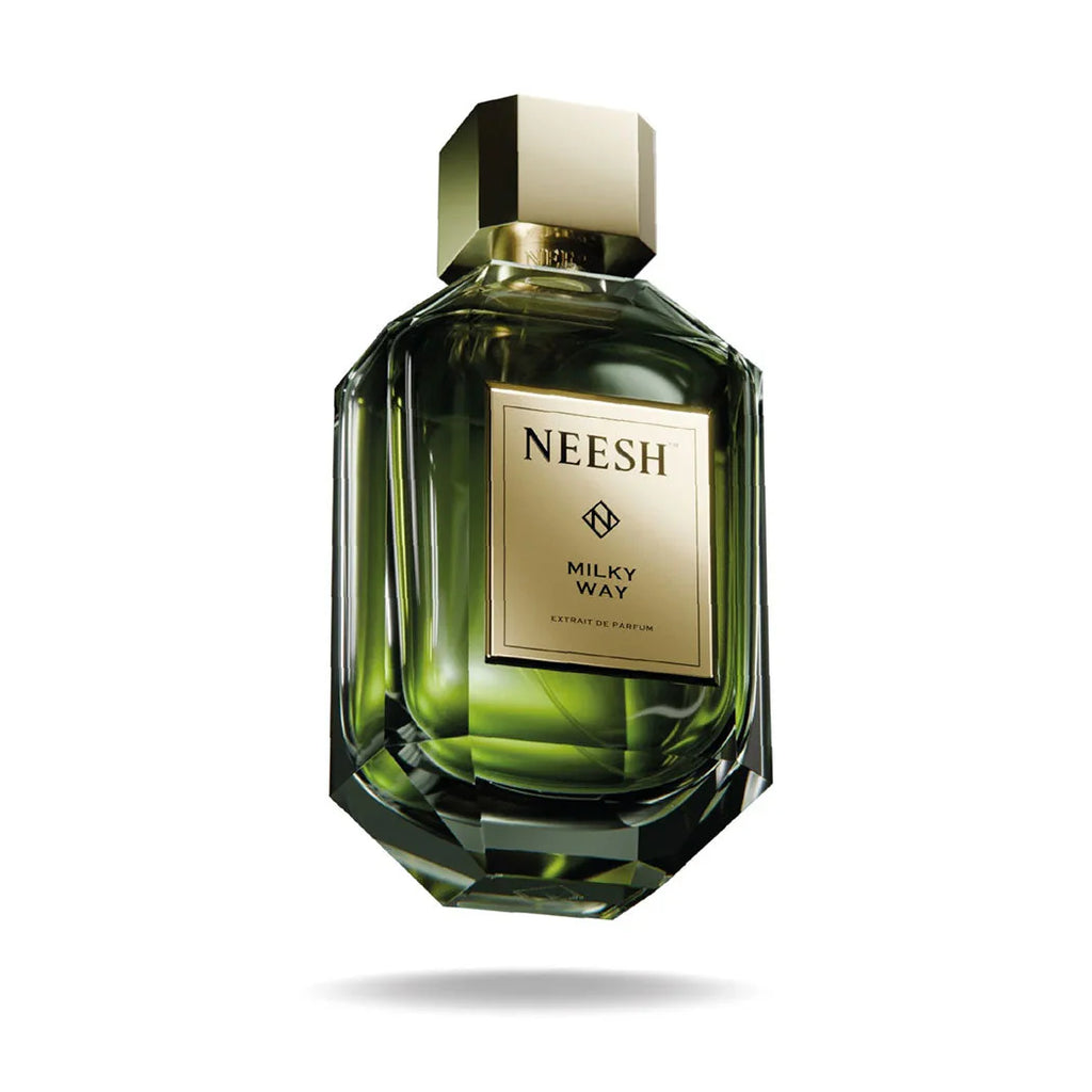 Neesh Milky Way extrait de parfum bottle with sleek design, suitable for both men and women, on a neutral background.