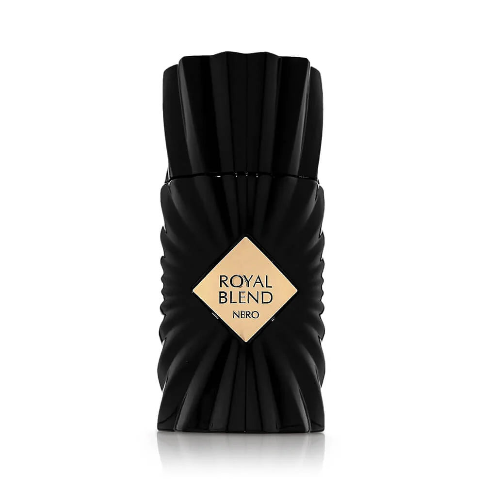 Fragrance World Royal Blend Nero men's 100ml extrait de parfum bottle with elegant black and gold packaging.