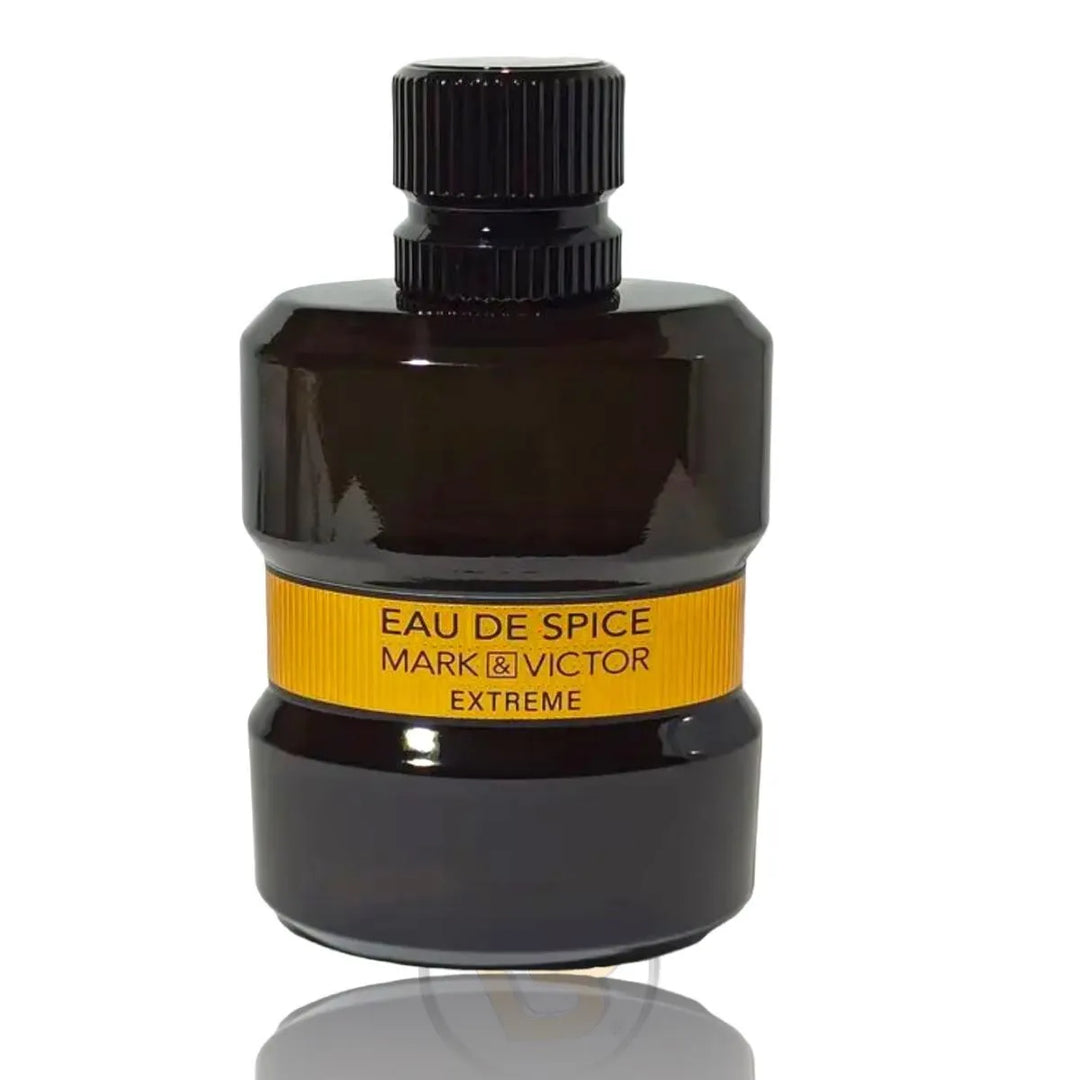 Fragrance World Mark & Victor Eau de Spice Extreme men's 100ml perfume bottle with a sleek design and spicy scent notes.