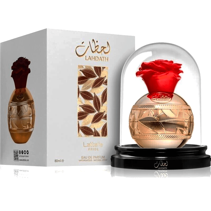 Lattafa Pride Lahdath Eau De Parfum bottle for men and women, 100ml, with sleek design and elegant fragrance packaging.