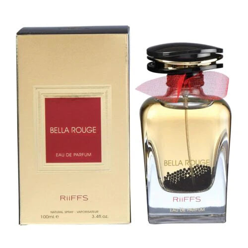 Riiffs Bella Rouge Eau De Parfum 100ml bottle for women, elegant glass container with floral and fruity scent details visible.