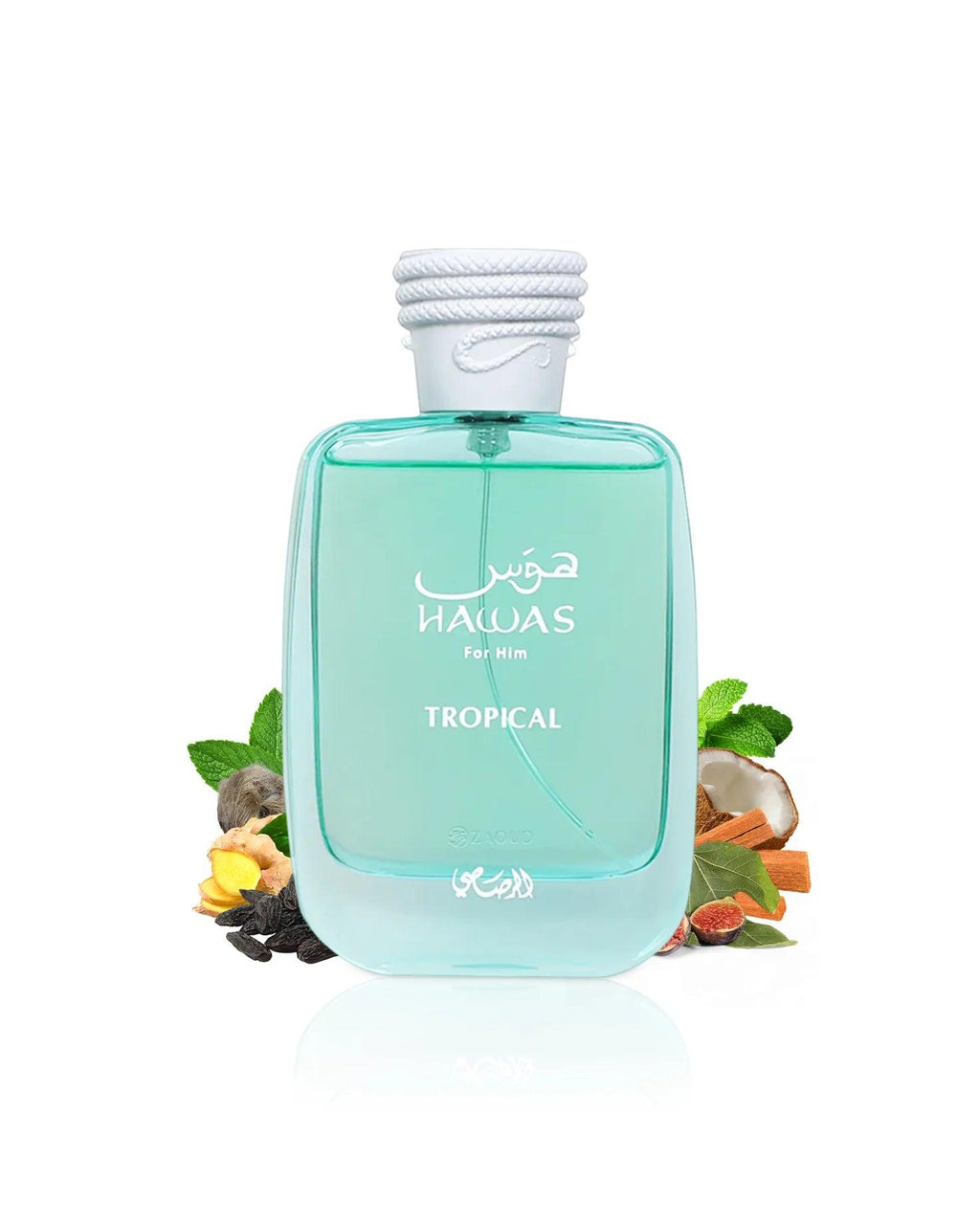 Rasasi Hawas for Him Tropical Eau de Parfum 100ml bottle, men's fragrance with tropical scent, in sleek glass bottle.