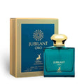 Maison Alhambra Jubilant Oro Eau De Parfum 100ml bottle with gold accents, sleek design, suitable for men and women.