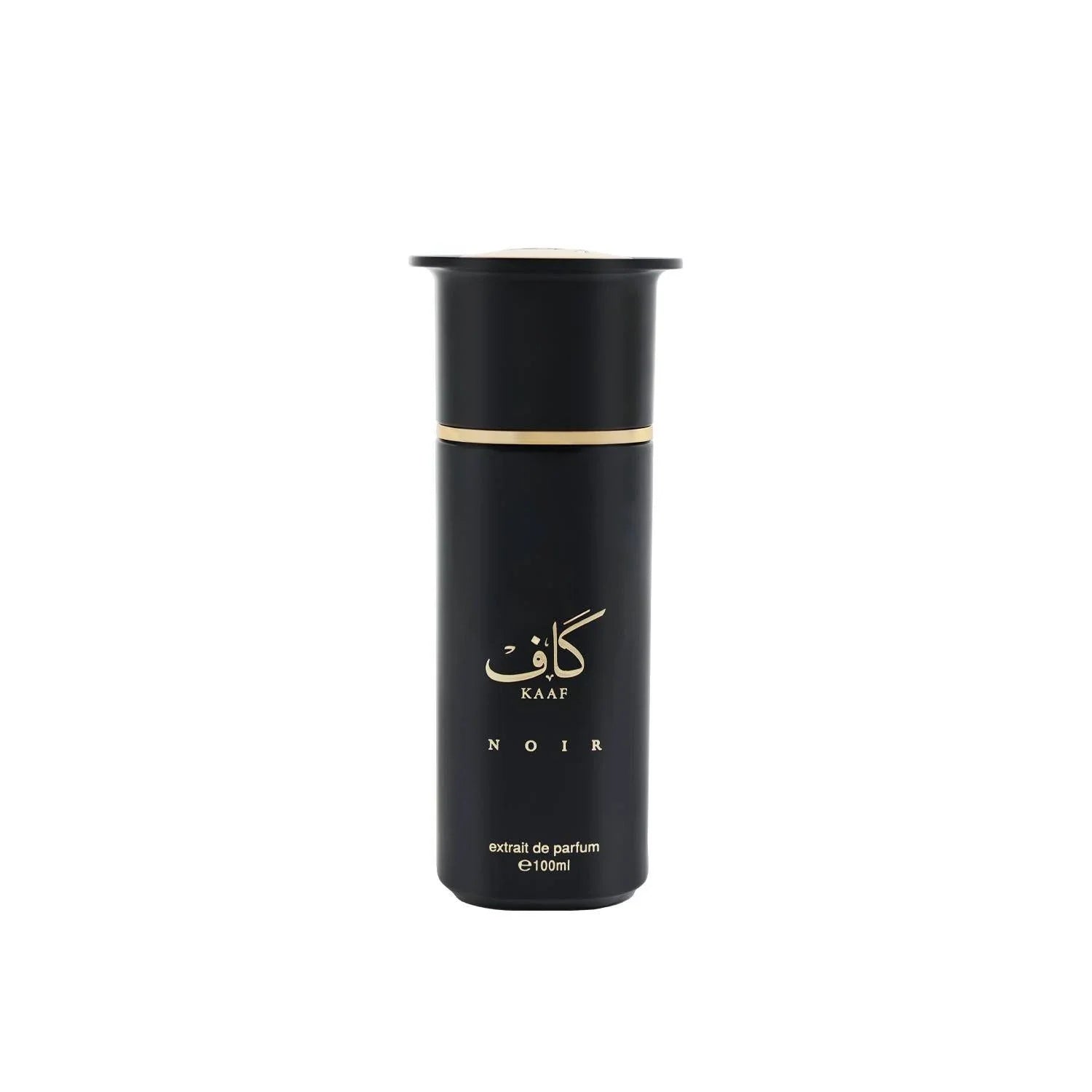 Ahmed Al Maghribi Kaaf Noir Extrait De Parfum 100ml bottle for men and women, elegant glass container with dark fragrance liquid.