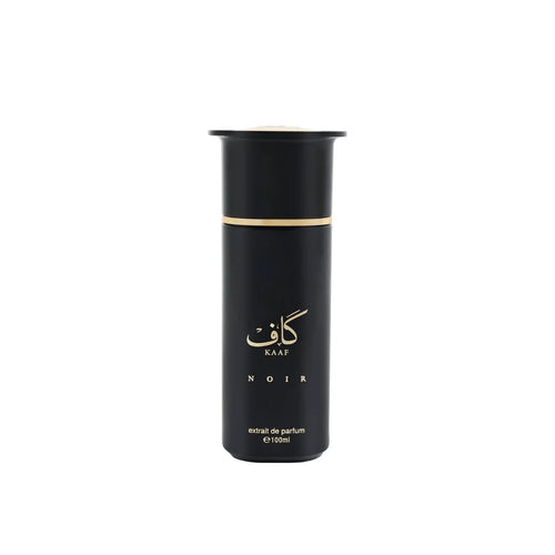 Ahmed Al Maghribi Kaaf Noir Extrait De Parfum 100ml bottle for men and women, elegant glass container with dark fragrance liquid.