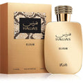 Rasasi Hawas Elixir Eau De Parfum 100ml for men, featuring the sleek bottle with elegant design and fragrance details.