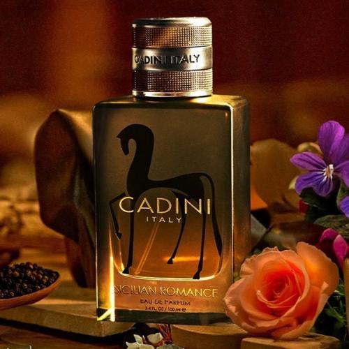 Cadini Italy Sicilian Romance men's Eau De Parfum bottle with elegant label and cap, 100ml size, displayed on a neutral background.