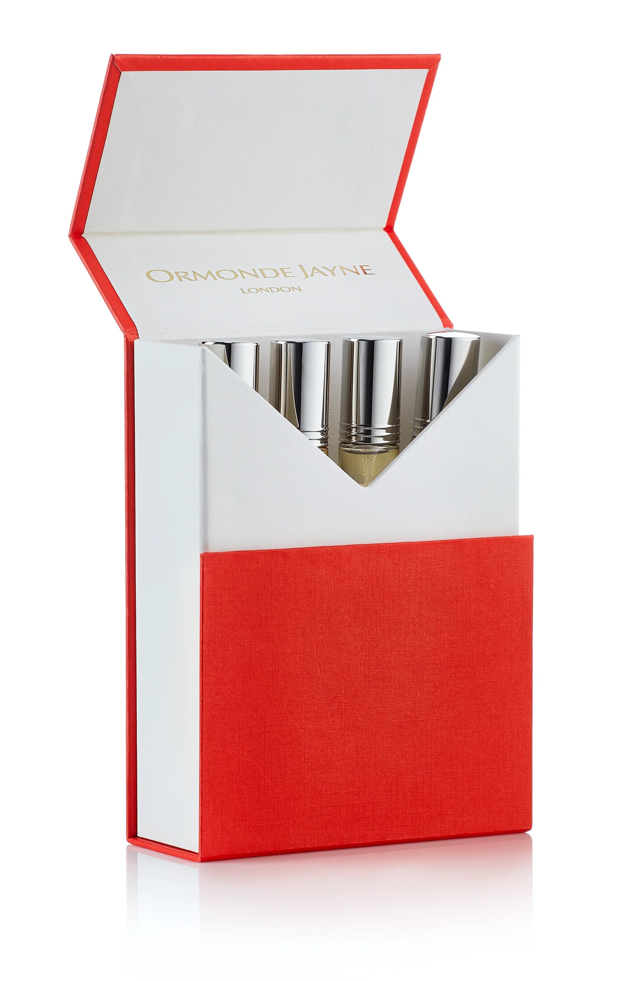 Ormonde Jayne Ta'if unisex perfume set featuring four 10ml bottles with floral fragrance and elegant packaging.