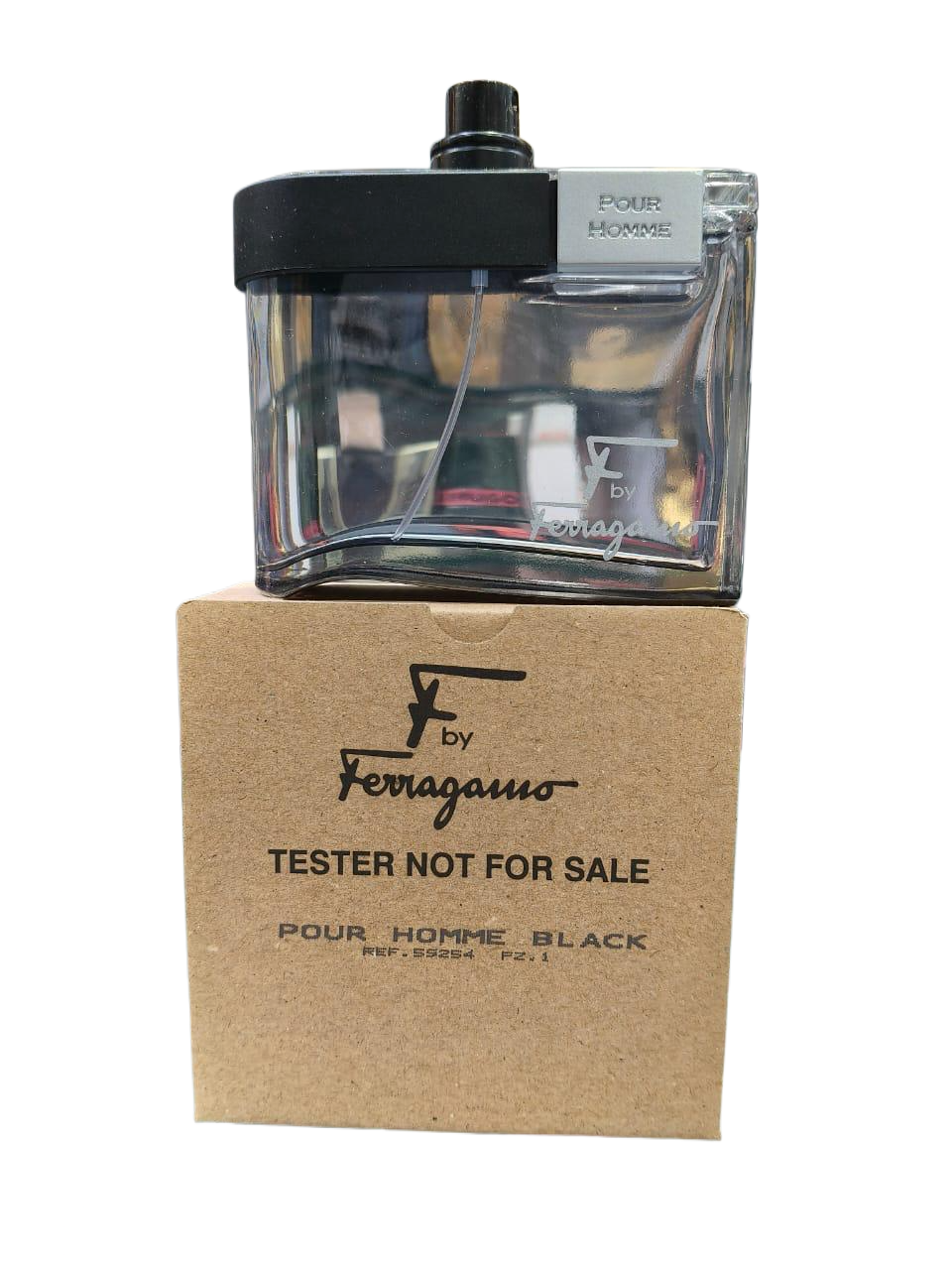 Tester bottle of Salvatore Ferragamo F Black Pour Homme Eau de Toilette for men, 100ml, with a clean background and no packaging.