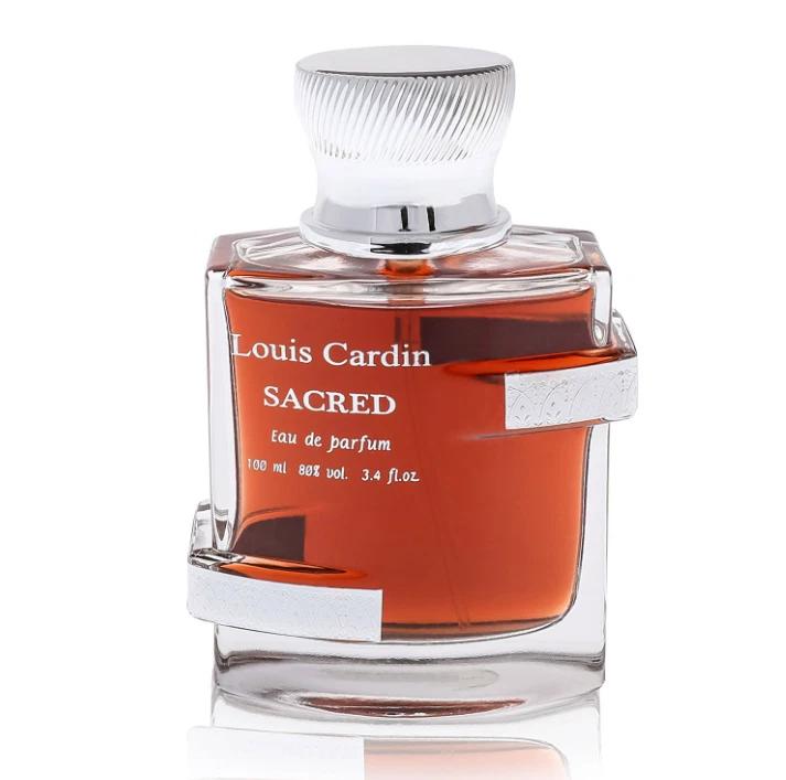 Louis Cardin Sacred Eau de Parfum for Men, 100ml bottle with elegant design, showcasing a sophisticated fragrance.