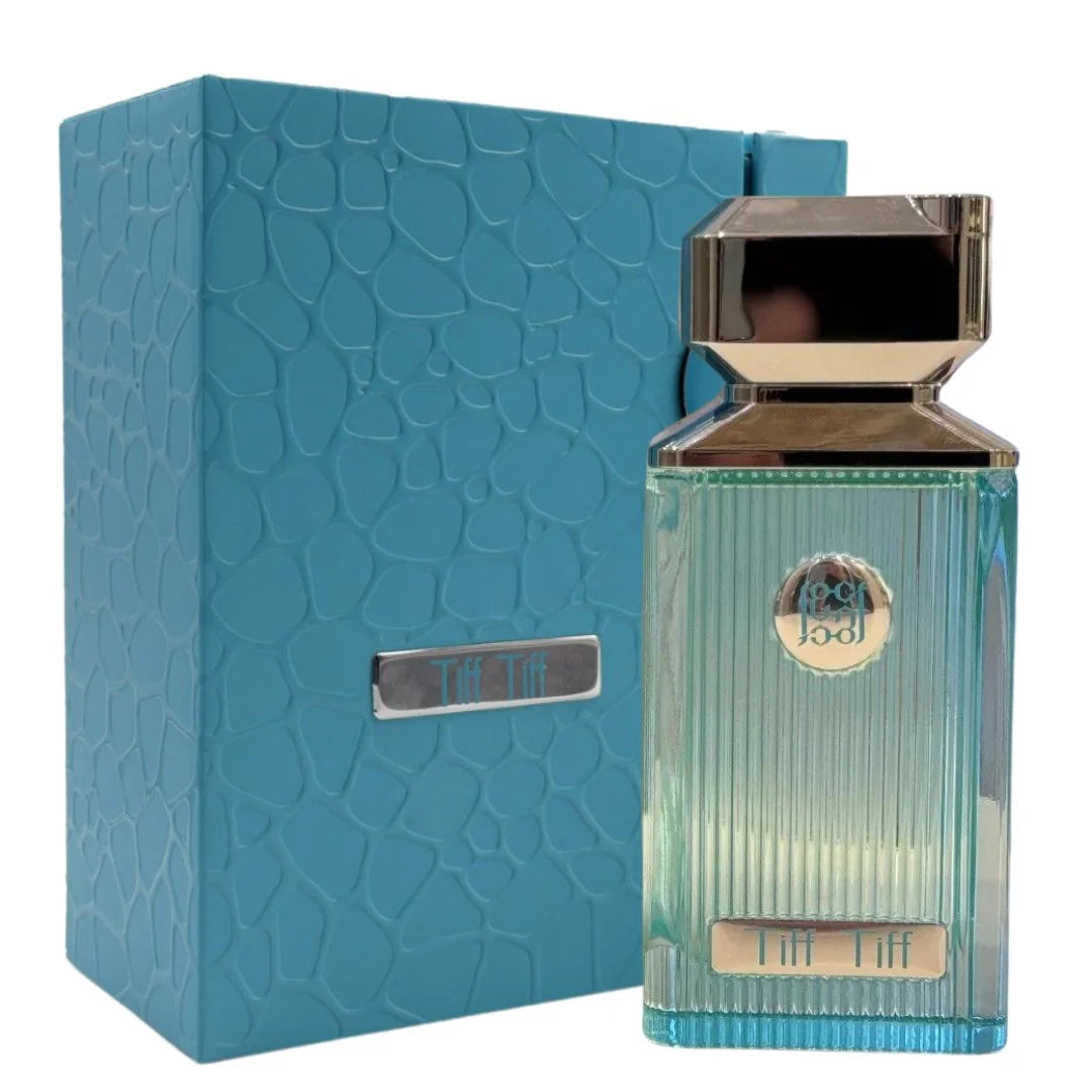 Ahmed Al Maghribi Tiffany Eau de Parfum for men, 100ml bottle with elegant design, showcasing the fragrance and branding.