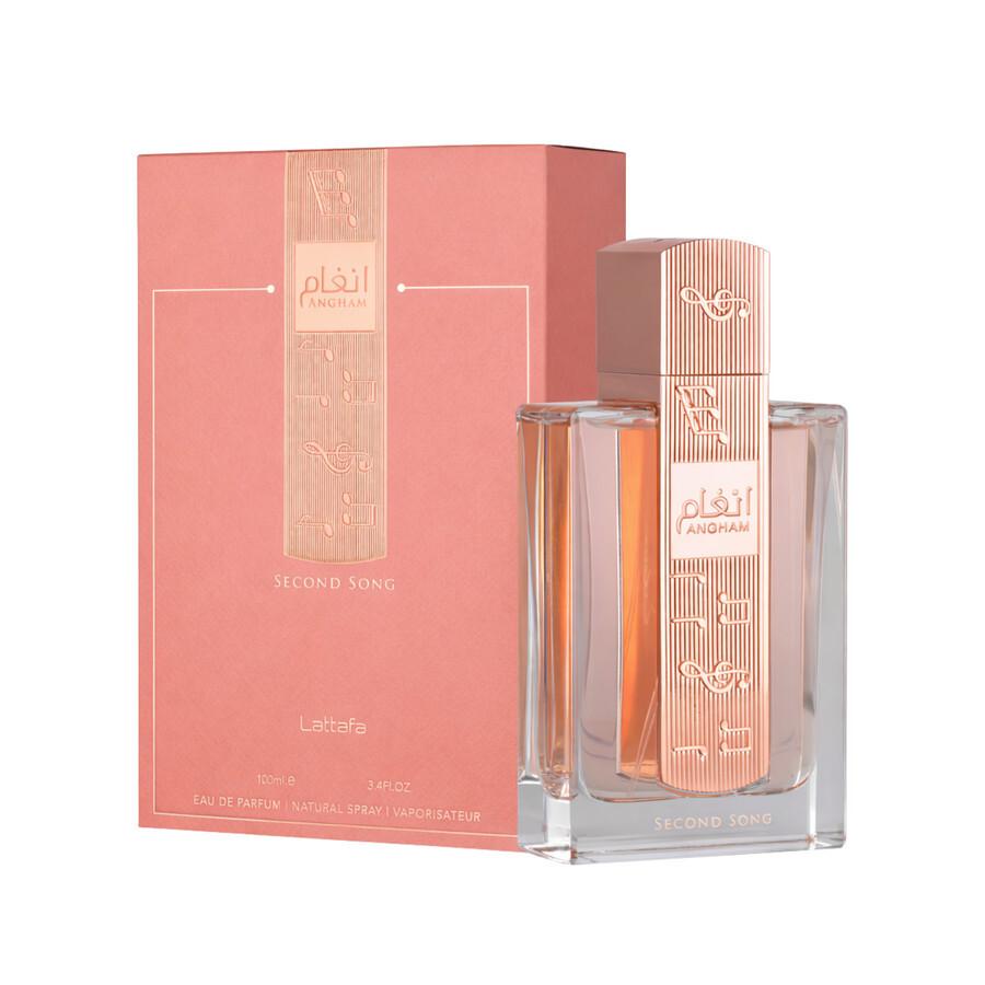 Lattafa Second Song Eau De Parfum for women in a 100ml bottle, featuring elegant packaging and a floral fragrance design.